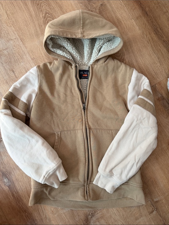 The Children's Place Other - The Children's Place Sherpa-Lined Zip Hoodie in Tan & Cream size large 10/12